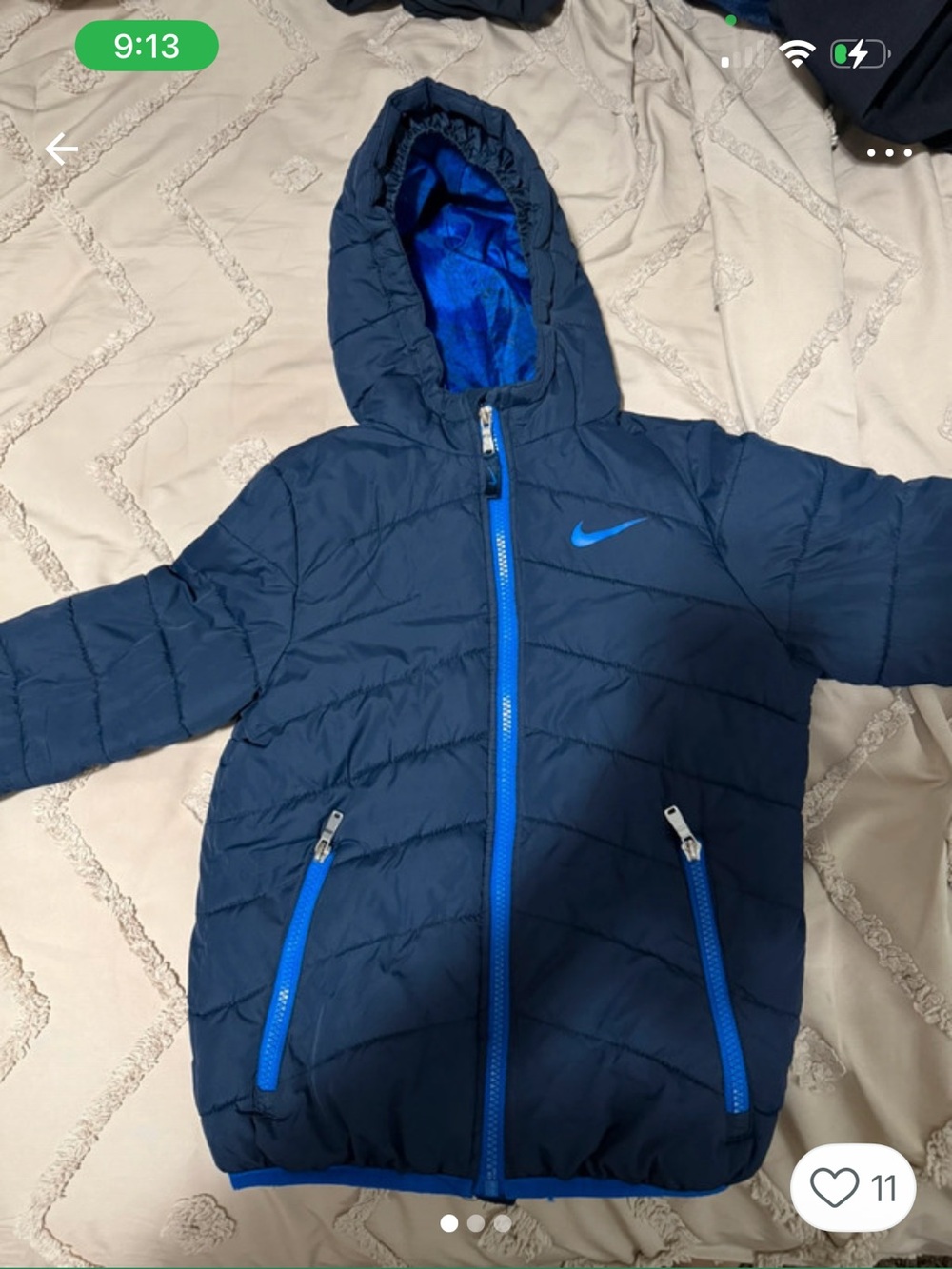 Nike Boys Hooded Puffer Jacket in Navy with Bright Blue Accents